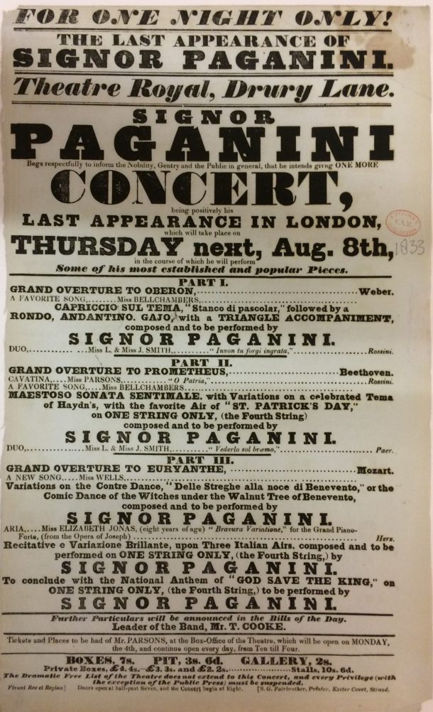 Playbill for ‘The Last Appearance of Signor Paganini’