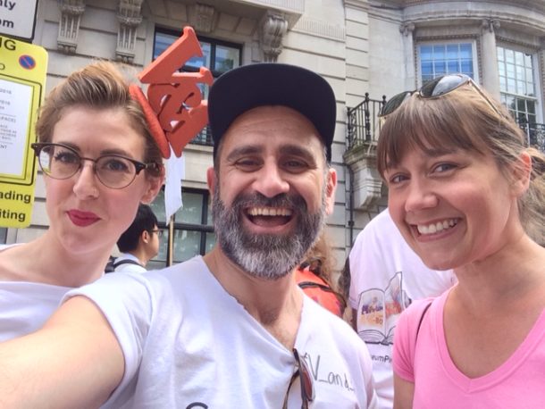 Proud day: Nickos, with Lauren and Amy from the LGBTQ Working Group