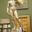 Plaster figure of Michelangelo's David (Mus.no. Repro.161-1857) during scanning at the Weston Cast Court Gallery. Image ©Plowman Craven