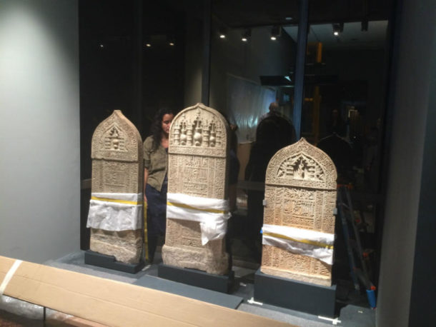 The gravestones being prepared for display at the National Museum in Oman. Image Tim Stanley © Victoria and Albert Museum, London