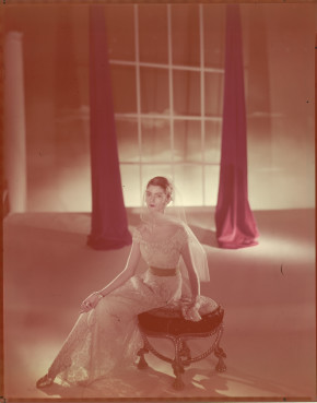 'Before' A faded vintage chrome before and after color correction. Dress by Hattie Carnegie, modelled by Carmen Dell'Orefice