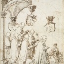 Design for a stained glass window, pen and ink and red chalk drawing by Hans Baldung Grun, German, ca. 1508.