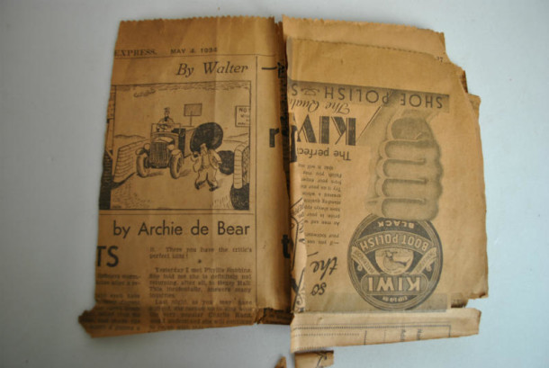 Daily Express from May 4, 1934, found by technician Johnny Walker © Johanna Puisto, Victoria and Albert Museum, London