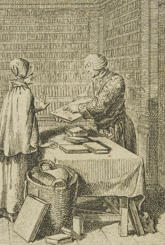 Detail from ‘A Book Lover’, one of a set of twelve prints entitled 'Folies à la mode'. Etching, Daniel Nicolaus Chodowiecki, Germany, 1788 V&A E.411-1934 © Victoria and Albert Museum, London