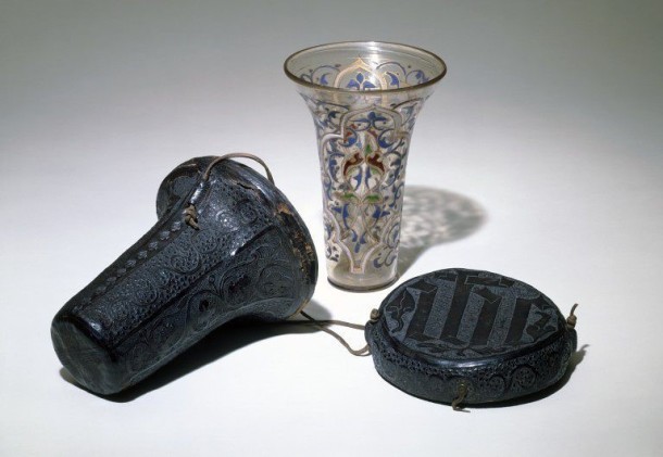 ‘The Luck of Edenhall’, beaker and case, probably Great Britain, possibly Egypt, possibly Syria, c.1350. Museum no. C.1 to B-1959 © Victoria and Albert Museum, London