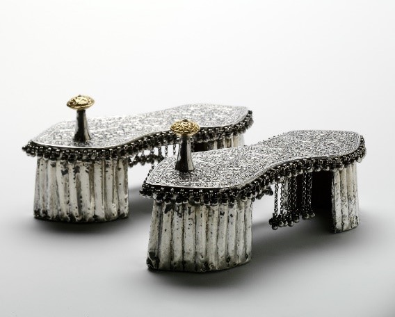 Figure 2 Women’s Paduka, 1800–1900, India. Silver, gold, gilded copper and wood. V&A: Loan: Calam.2:1&2