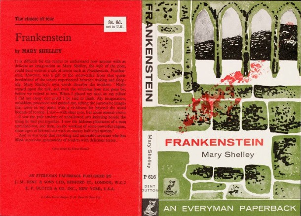 Dust Jacket to Mary Shelley’s 'Frankenstein', designed by James Boswell, published by J. M. Dent & Sons, 1960. Museum no. E.736-1982.