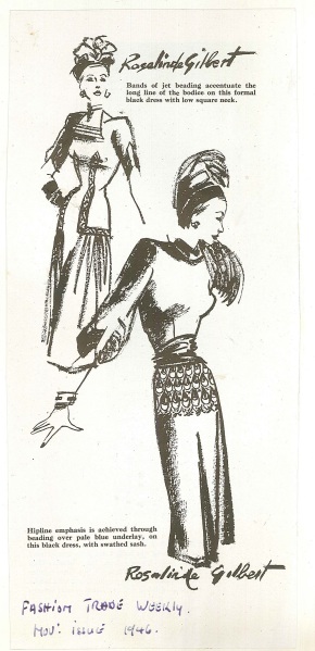 A Rosalinde Gilbert advertisement in Fashion Trade Weekly, November 1946 Both: V&A Archive of Art and Design, GC10/1