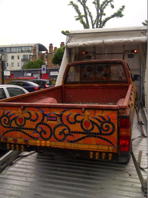Collecting the Tiki Love Truck from Carrie's home to prepare for its crating. May 2014.