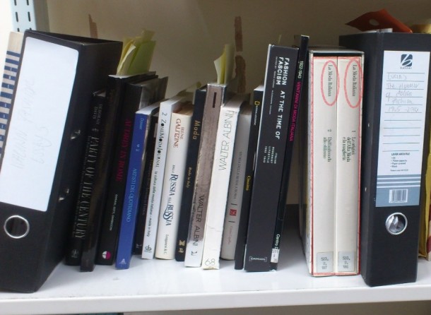 Moda Italiana two volumes on Glamour of Italian Fashion Research bookshelves, Research Department. Lucia Savi, 2014