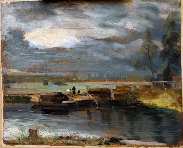 John Constable, 'Barges on the Stour, with Dedham Church in the Distance', 1811, oil on paper. © Victoria and Albert Museum, London.