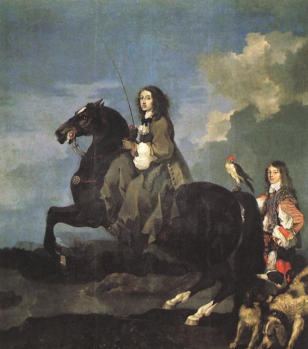 Christina of Sweden, by Sébastien Bourdon, 1653. Museo del Prado. - This painting was given by Pimentel to Philip IV of Spain.