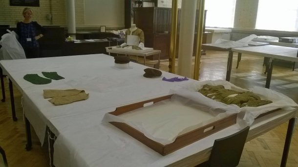 The appointment laid out in the study room, with a cameo by Clothworkers' Centre Manager, Suzanne © Victoria and Albert Museum, London