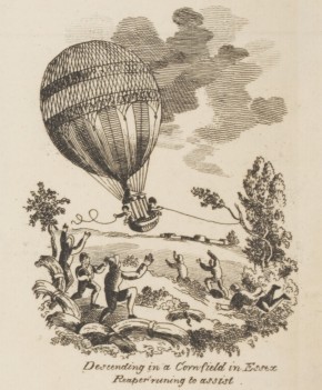 Engraved vignette of the balloon’s descent, detail from museum no. E. 4748-1923