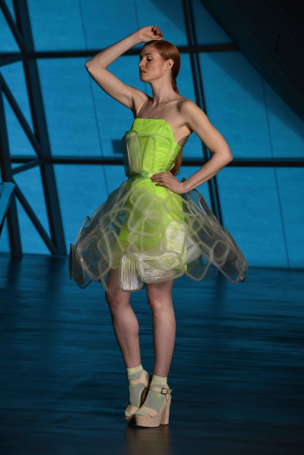 Ece Dogan's design using neon and woven plastic details