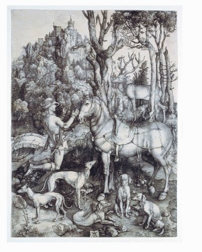 E.4652-1910, engraving by Durer showing St. Eustace's encounter with the stag © Victoria and Albert Museum, London