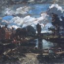 Oil painting of Flatford Mill from a Lock on the Stour