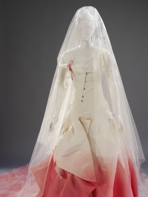 The skirt of Gwen Stefani's wedding dress is designed to look as though the fabric has been passionately pulled at