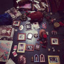 The material used to decorate the truck laid out on the gallery floor.