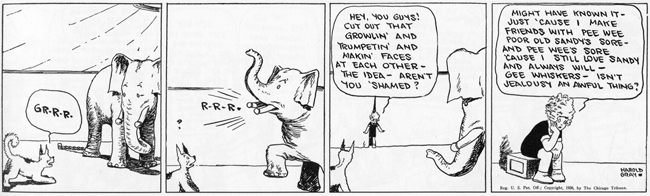 Annie ponders life's big questions. Harold Gray’s 'Little Orphan Annie', June 3, 1926. © Tribune Media Services, Inc.