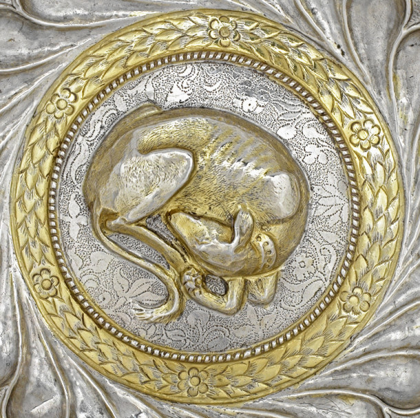 DETAIL OF HUNTING BOWL WITH SLEEPING DOG Silver, partly gilt Venice (Italy), ca. 1480–90 Museum no. Loan:Gilbert.544-2008