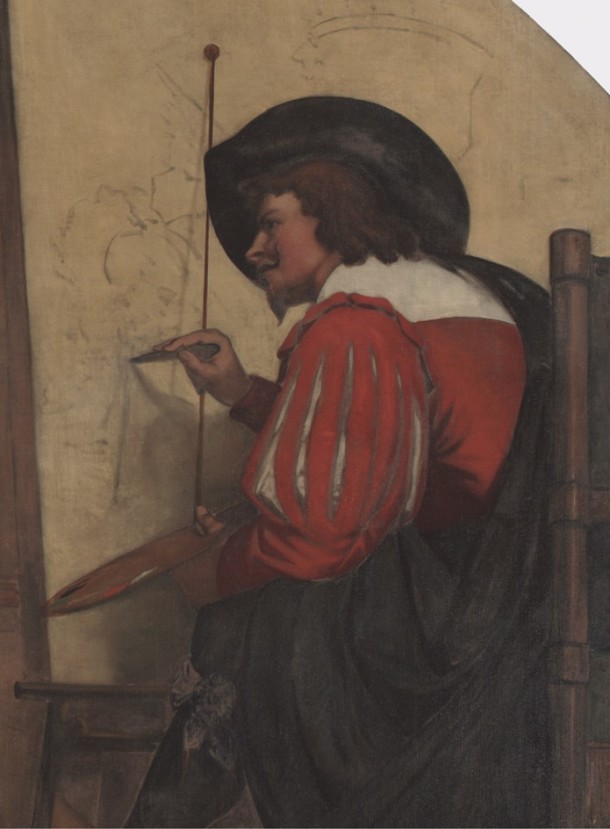 Detail from 'Drawing from Still Life'. The figure is thought to represent Frans Snyders making a preparatory drawing on canvas for a still life painting.