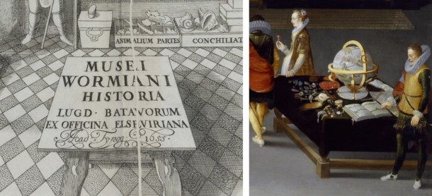 Visitors to Worm's Museum would have been guided around the collection in person. The table in the centre of the room (which has been overlaid with text in the frontispiece) would have been used to display, study and handle objects on - as demonstrated in Jan Breughel the Elder and Hieronymus Francken II's painting of Archdukes Albert and Isabella Visiting a Collector’s Cabinet, 1621-23 (© The Walters Art Museum, Baltimore).