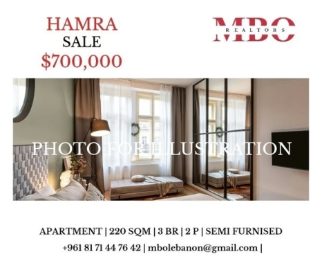 Spacious 220 SQM Apartment for Sale in Hamra with 2 Parkings