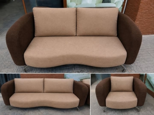 Modern Salon Set with Iron Wood and Fabric Upholstery