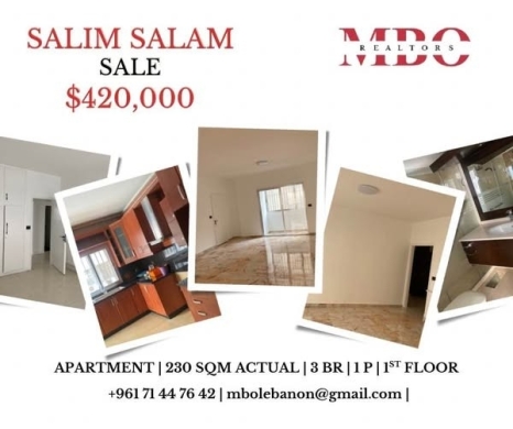 Renovated 240 SQM Apartment with 3 Bedrooms in Salim Salam