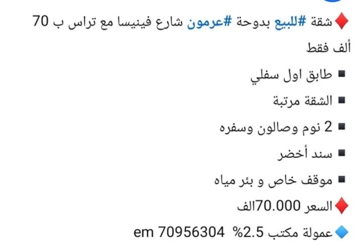 Apartment for sale in Doha Aramoun with terrace