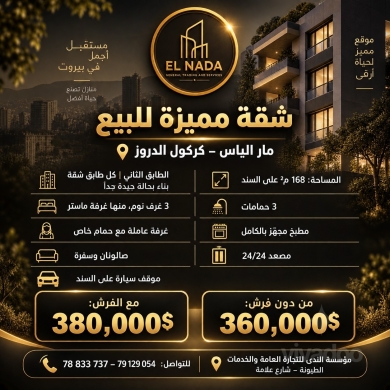 شقة للبيع في مار الياس ط 2 مع موقف | Apartment for Sale in Mar Elias