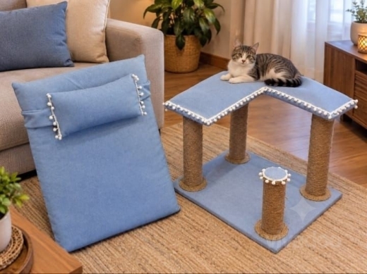فرشة قطط يدوية الصنع مع لوح خدش أنيق | Handmade Cat Bed Mat with Scratching Post