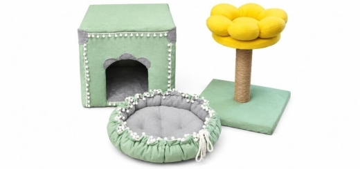 طقم مستلزمات قطط فاخر ومتكامل من منزل وسرير وسكراتشر | Luxury 3-Piece Handmade Cat House