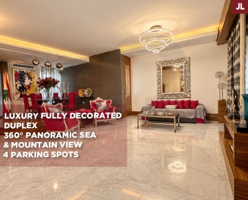 fully decorated/ duplex/panoramic view/ luxurious wood finishes/Haret Sakher,KESEROUAN/حارة صخر/REF#JL141163