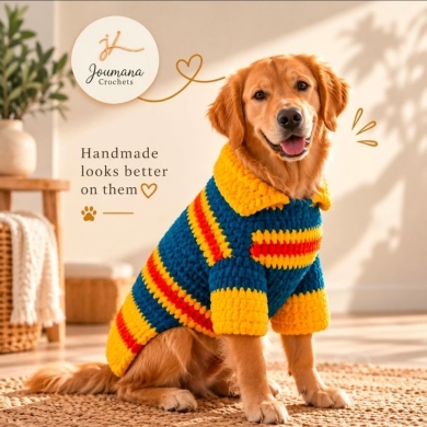 سترة كروشيه يدوية فاخرة للكلاب | Premium Handmade Crochet Dog Sweater