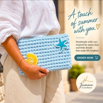 حقيبة كروشيه يدوية أنيقة بلمسة بحرية | Handmade Crochet Clutch Bag Joumana Crochets