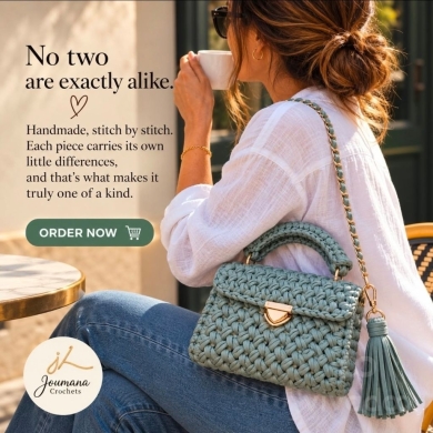 حقيبة كروشيه يدوية فاخرة باللون الأخضر المريمي | Handmade Crochet Bag Joumana Crochets
