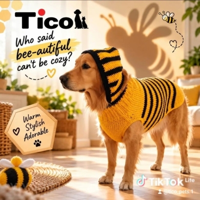 لباس كروشيه دافئ للكلاب بتصميم النحلة | Handmade Bee Crochet Dog Sweater Tico Pets