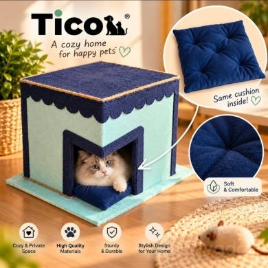 منزل دافئ وفاخر للقطط مع وسادة Cozy Handmade Cat House Pets