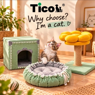 منزل ومفرشة للقطط مع عمود خدش | Handmade Cat House Bed & Scratching Post Tico Pets