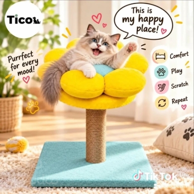 عمود خدش مريح للقطط بتصميم الزهرة | Flower Cat Scratching Post & Perch Tico Pets
