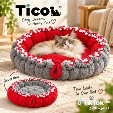 فرشة وسرير كروشيه دافئ للقطط ذو وجهين | Handmade Reversible Crochet Cat Bed Tico Pets