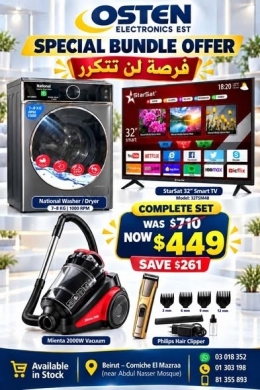 Electronics Bundle: Washing Machine, TV, Vacuum and Shaver