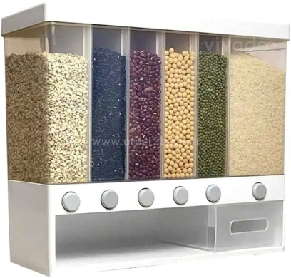موزع حبوب جداري 6 خانات سعة 10 كجم | Wall-Mounted 6-Grid Grain Dispenser