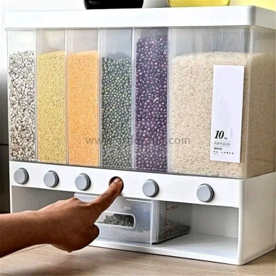 موزع حبوب جداري 6 خانات سعة 10 كجم | Wall-Mounted 6-Grid Grain Dispenser — 2
