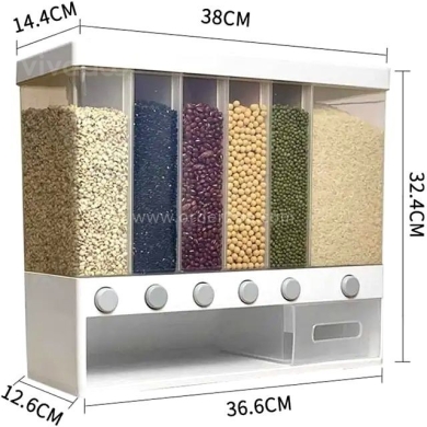 موزع حبوب جداري 6 خانات سعة 10 كجم | Wall-Mounted 6-Grid Grain Dispenser — 7