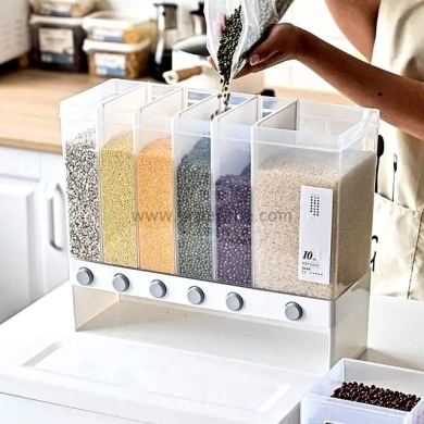 موزع حبوب جداري 6 خانات سعة 10 كجم | Wall-Mounted 6-Grid Grain Dispenser — 4