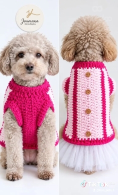 فستان كروشيه وردي للحيوانات الأليفة | Handmade Pink Crochet Pet Dress