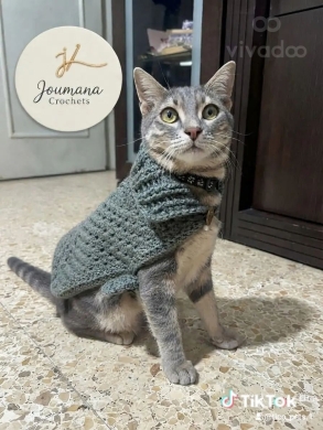 كنزة كروشيه رمادية دافئة للحيوانات الأليفة | Handmade Grey Crochet Pet Sweater